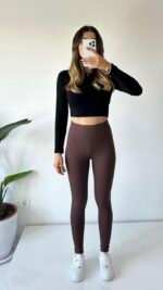 Collants côtelés marron fonce