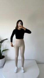 Collants côtelés beige – Image 2