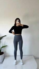 Collants côtelés gris Fonce