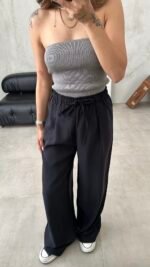 Liza pantalon Palazzo de base noir – Image 2