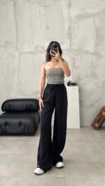 Liza pantalon Palazzo de base noir