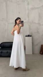 Robe blanche à lanières minces du soleil – Image 4