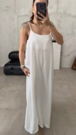 Robe blanche à lanières minces du soleil – Image 2