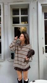 Striped Polo Collar Sweater Mink – Image 2