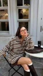 Striped Polo Collar Sweater Mink – Image 3