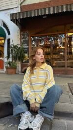 Striped Polo Collar Sweater Yellow – Image 2