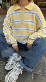 Striped Polo Collar Sweater Yellow – Image 3