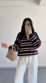 NAVY BLUE STRIPED SWEATER – Image 2