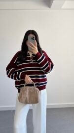 BURGUNDY STRIPED SWEATER