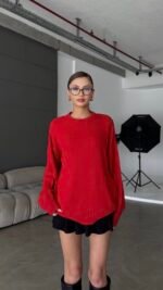 Cross Crew Neck Basic Red Sweater