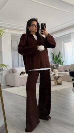 Relax Polo Collar Knitwear Set Brown