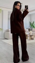 Relax Polo Collar Knitwear Set Brown – Image 4