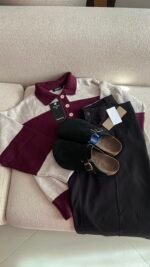 Buttoned Oversize Striped Sweater bordo – Image 2