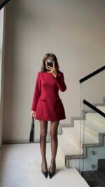 RED MINIATURE BOW DETAILED DRESS – Image 2