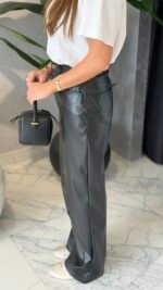 Leather Palazzo Pants Black – Image 2