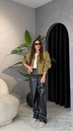 Leather Palazzo Pants Black – Image 3