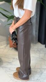 Leather palazzo pants brown – Image 3